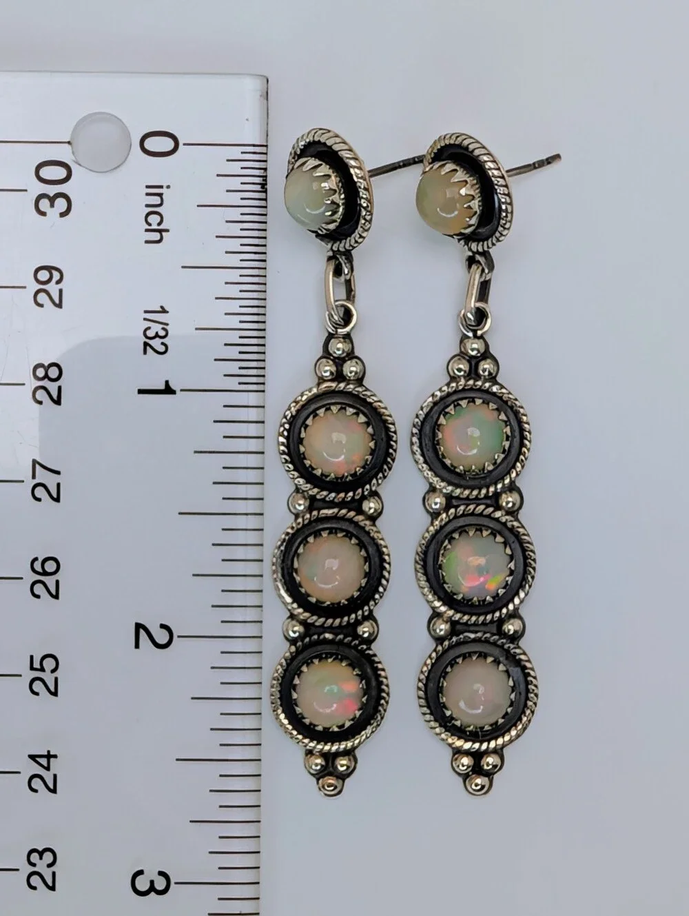 Ethiopian Opal S925 Sterling Silver Gemstone Dangle Statement Earrings